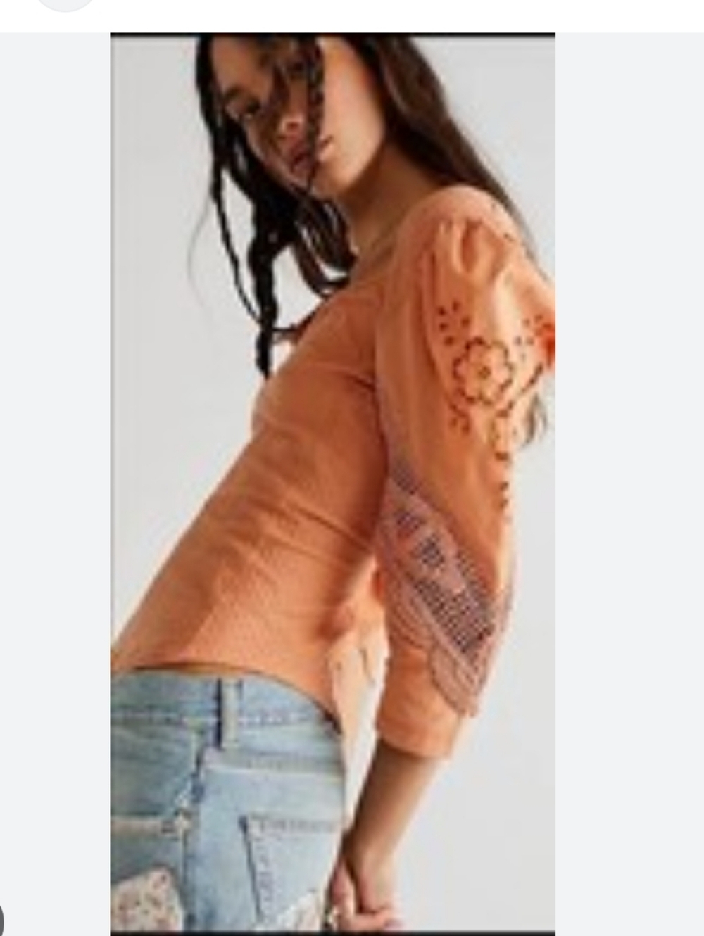 Free People Peach/Orange Eyelet Henley Blouse